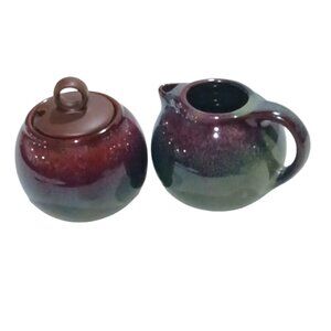 Vintage Ch'a Tea Collection Creamer & Lidded Sugar Bowl Reactive Brown